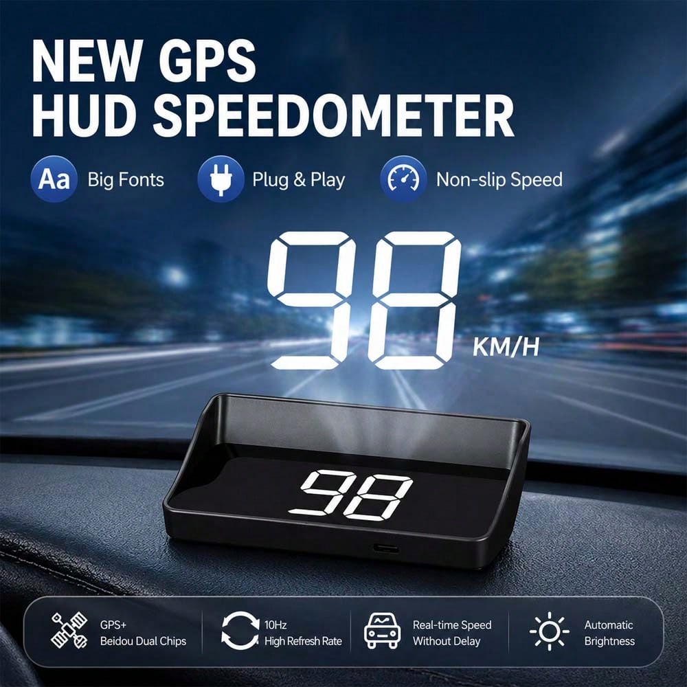 Car Head-Up Display HUD, Windshield Projection Speedometer With Alarm Function- USB Powered Projector, Speed Monitoring, Modern Dashboard Accessory, Suitable For Most Cars, Car Accessories