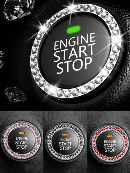 Car Interior Decor Logo Stickers, Shiny Rhinestone Car Ring Accessory For Women, Car Parts Ignition Start Button And Key Ignition Starter And Knob Ring, Shiny Rhinestone Car Badge Sticker, Car Interio