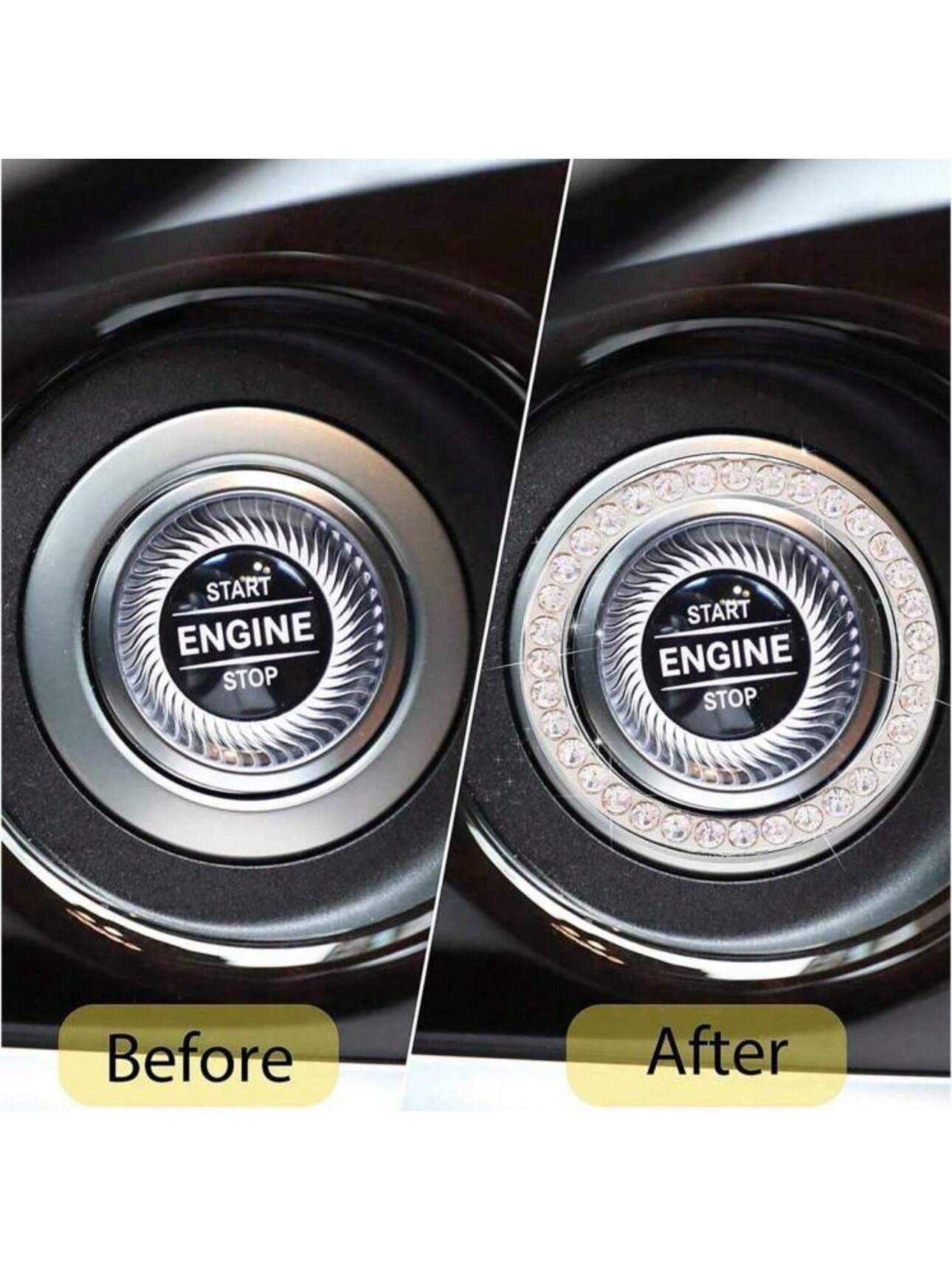 Car Interior Decor Logo Stickers, Shiny Rhinestone Car Ring Accessory For Women, Car Parts Ignition Start Button And Key Ignition Starter And Knob Ring, Shiny Rhinestone Car Badge Sticker, Car Interio