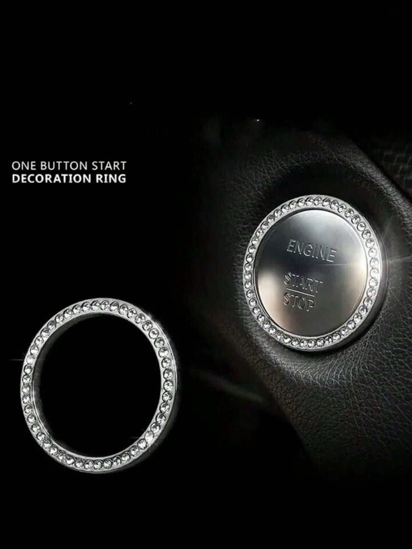Car Interior Decor Logo Stickers, Shiny Rhinestone Car Ring Accessory For Women, Car Parts Ignition Start Button And Key Ignition Starter And Knob Ring, Shiny Rhinestone Car Badge Sticker, Car Interio