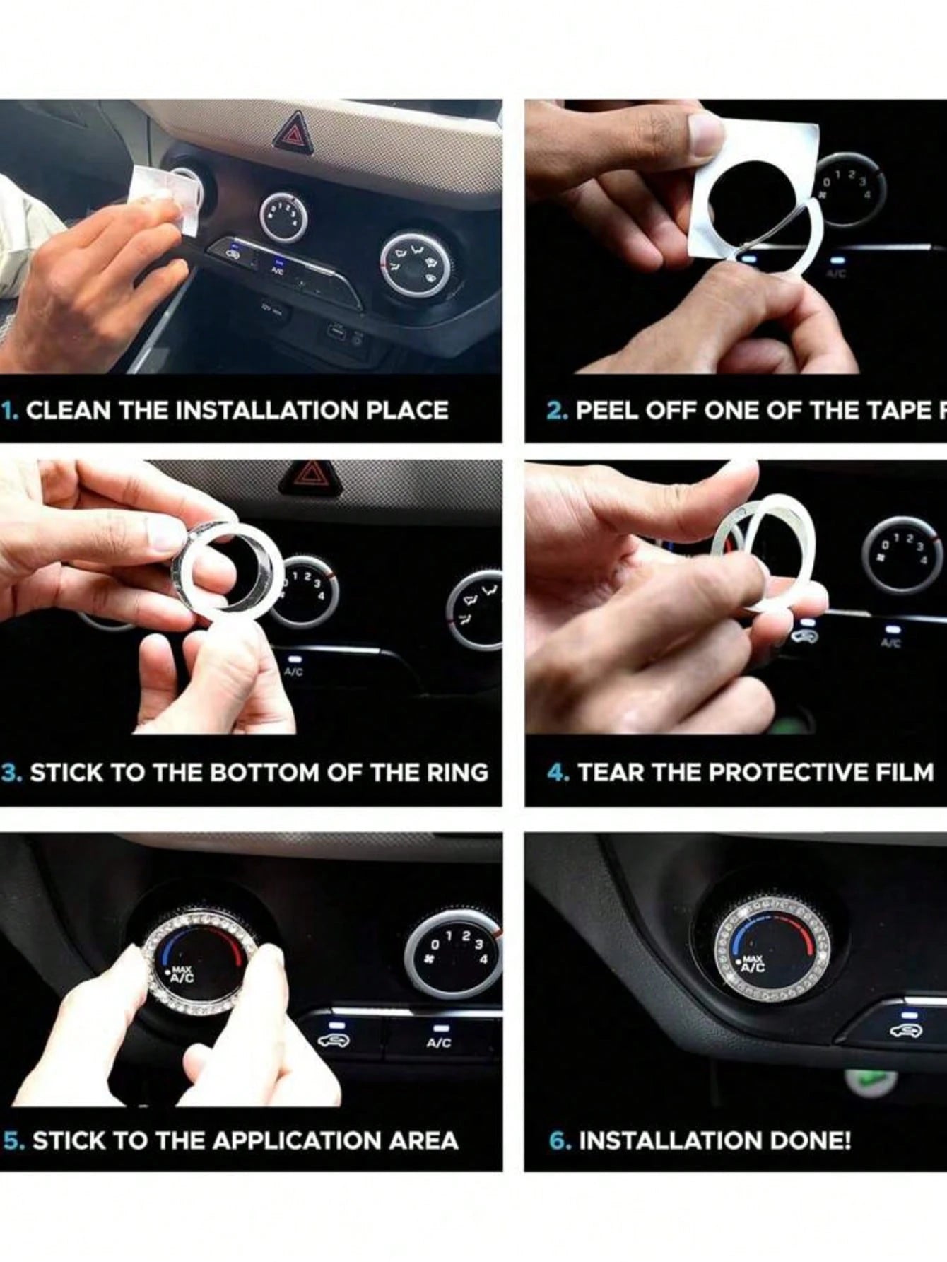 Car Interior Decor Logo Stickers, Shiny Rhinestone Car Ring Accessory For Women, Car Parts Ignition Start Button And Key Ignition Starter And Knob Ring, Shiny Rhinestone Car Badge Sticker, Car Interio