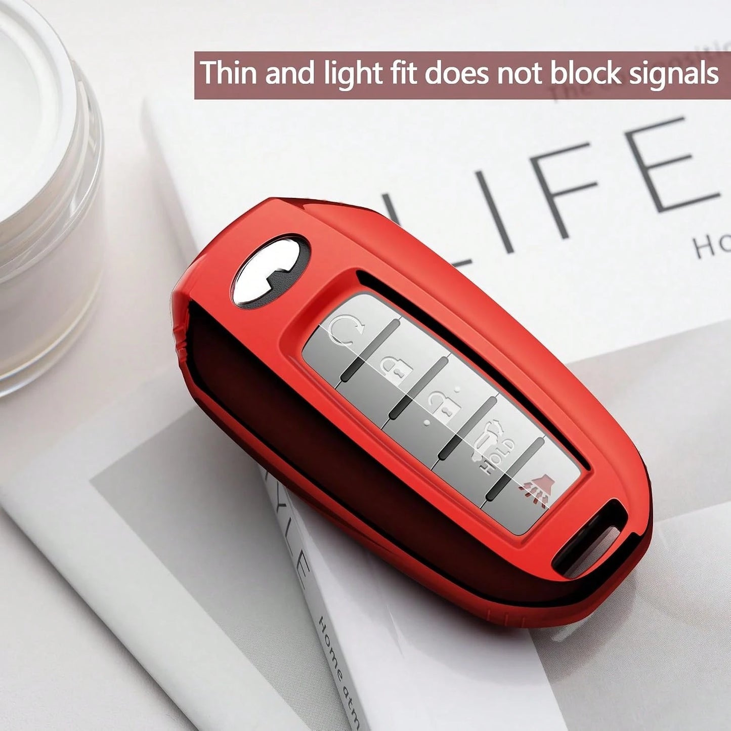 Car Key Fob Cover Compatible With Infiniti Key Case Red Protector Keychain Holder Q50 Q60 QX50 QX55 2019-2024 Accessories