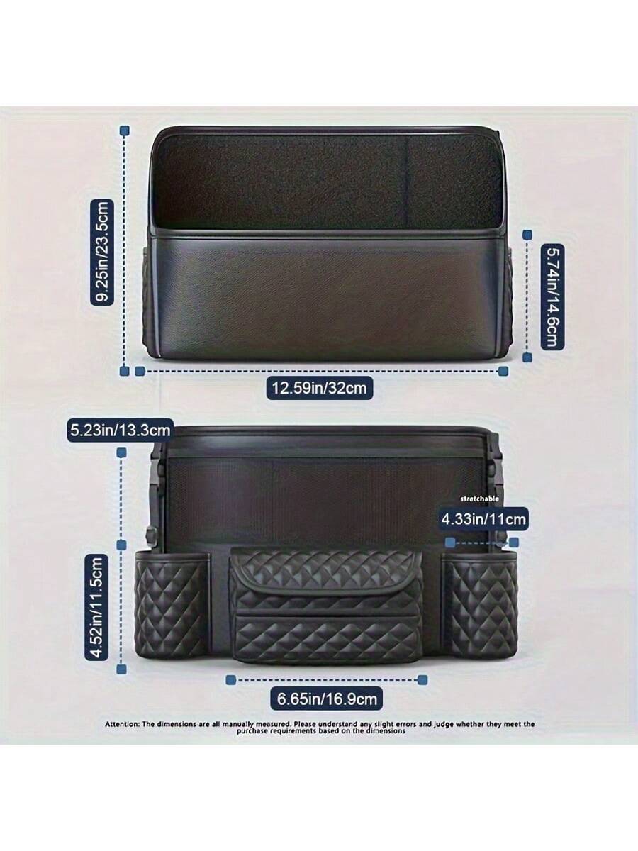 Car Net Pocket Handbag Holder Between Seats, Large Capacity Plaid Leather Purse Holder And Multi-Function Automotive Organizer And Storage For Car Center Console, Black