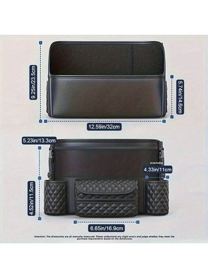 Car Net Pocket Handbag Holder Between Seats, Large Capacity Plaid Leather Purse Holder And Multi-Function Automotive Organizer And Storage For Car Center Console, Black