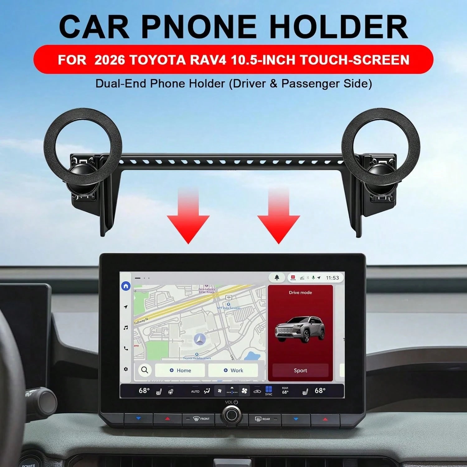 Car Phone Holder For 2019-2025 RAV4 Accessories 7/8-Inch| Screen Fixed Clip, Strong Magnetic Cell Phone Mount Compatible With MagSafe, 360 ° Hands-Free, Not Block Air Vent