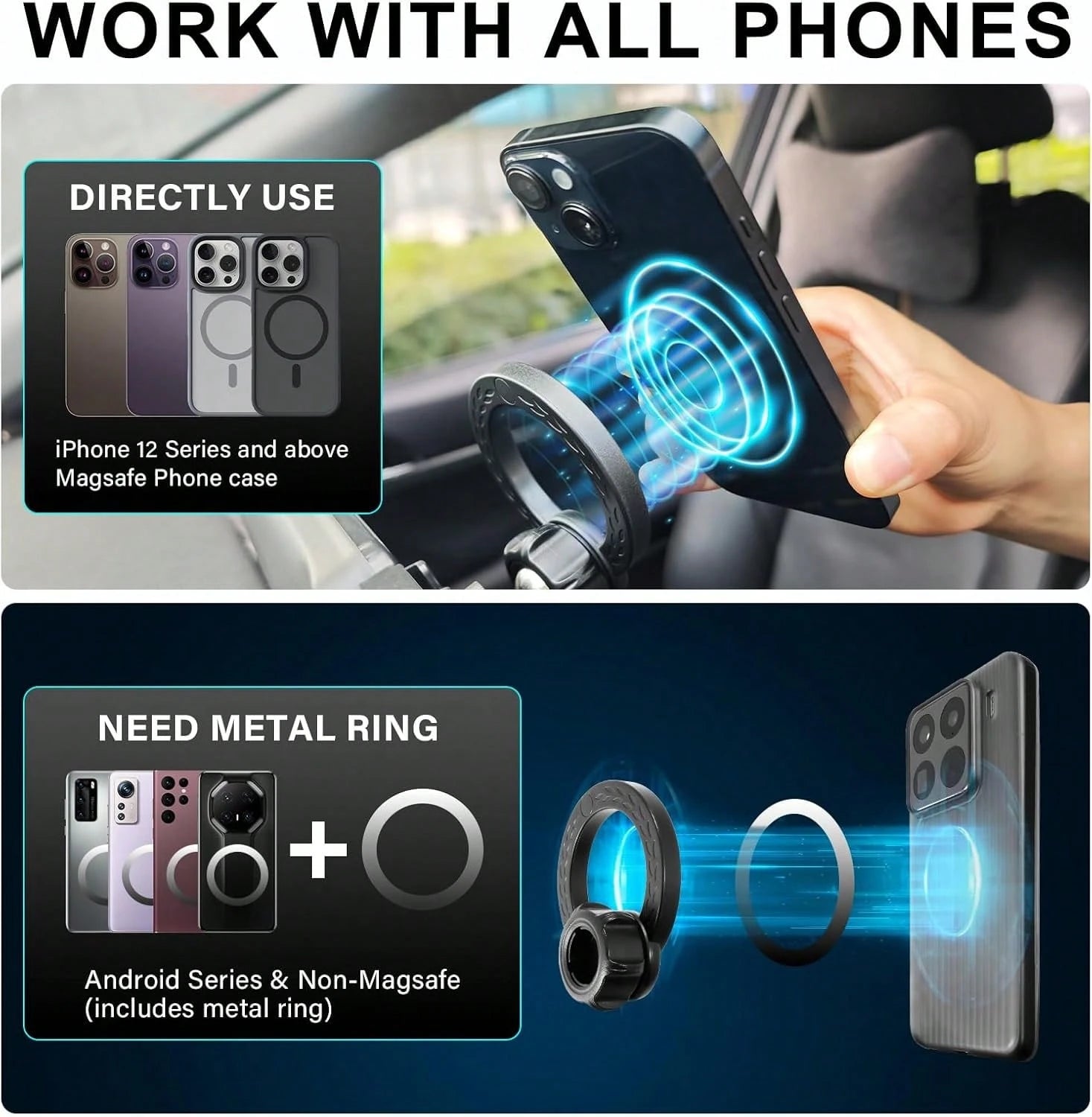 Car Phone Holder For 2019-2025 RAV4 Accessories 7/8-Inch| Screen Fixed Clip, Strong Magnetic Cell Phone Mount Compatible With MagSafe, 360 ° Hands-Free, Not Block Air Vent