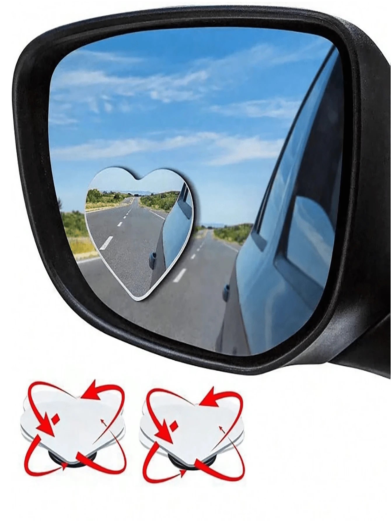 Car Rearview Mirror, Heart-Shaped Frameless Mirror, High-Definition 360° Wide View Blind Spot Auxiliary Mirror, Car Heart-Shaped Blind Spot Mirror, Car Frameless Blind Spot Mirror, 360° Wide Angle Con