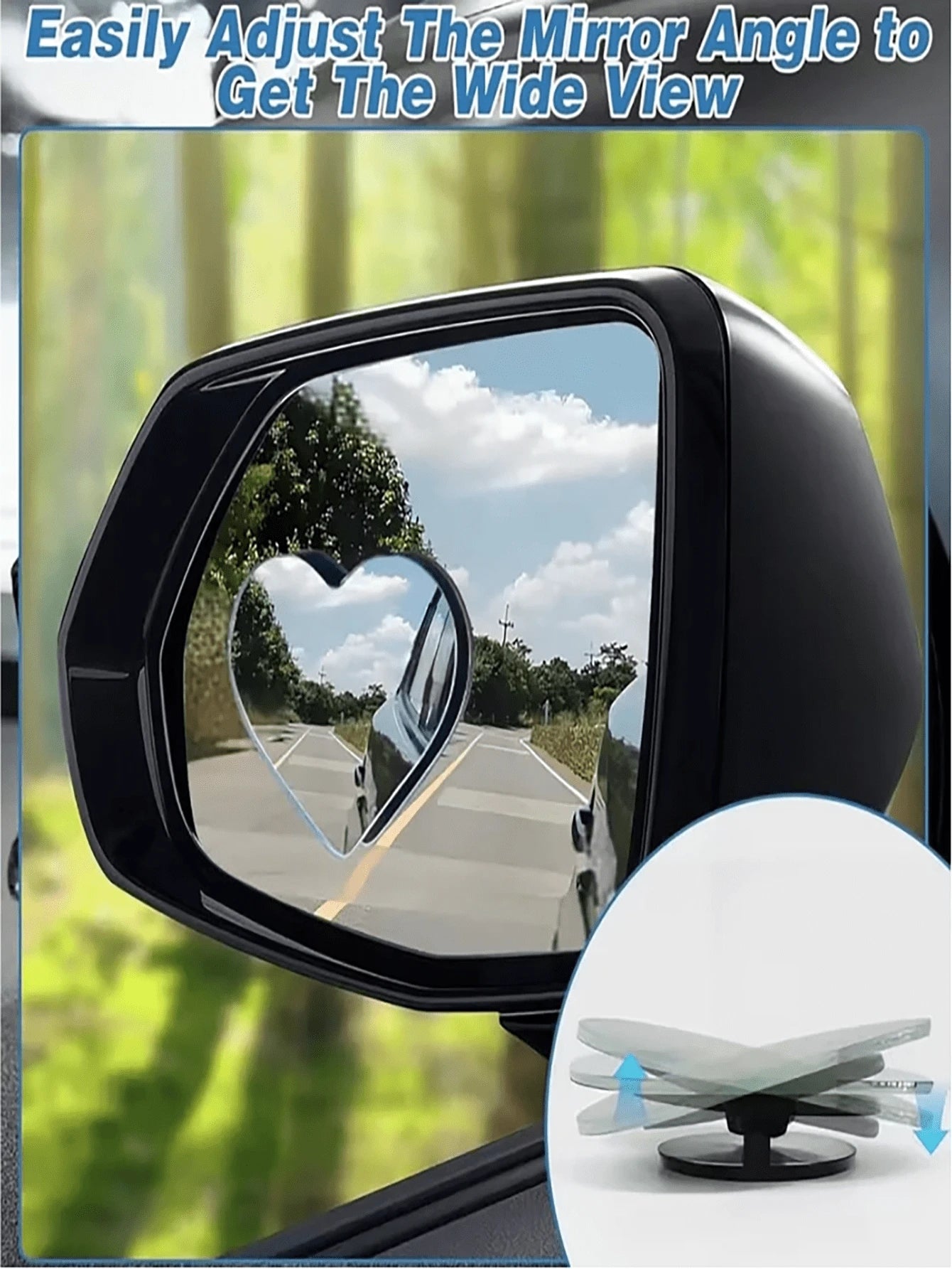 Car Rearview Mirror, Heart-Shaped Frameless Mirror, High-Definition 360° Wide View Blind Spot Auxiliary Mirror, Car Heart-Shaped Blind Spot Mirror, Car Frameless Blind Spot Mirror, 360° Wide Angle Con