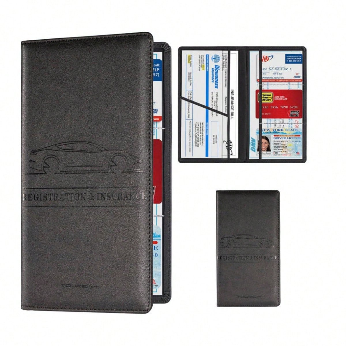 Car Registration & Insurance Card Holder- Glove Box Document Organizer For License, Insurance Cards- Universal Fit Interior Car Accessories For Women, Men, Teens (Black)