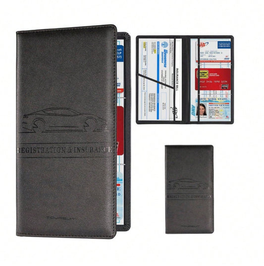 Car Registration & Insurance Card Holder- Glove Box Document Organizer For License, Insurance Cards- Universal Fit Interior Car Accessories For Women, Men, Teens (Black)