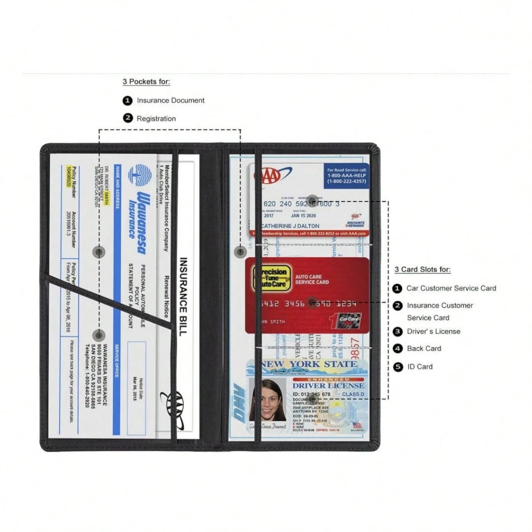 Car Registration & Insurance Card Holder- Glove Box Document Organizer For License, Insurance Cards- Universal Fit Interior Car Accessories For Women, Men, Teens (Black)