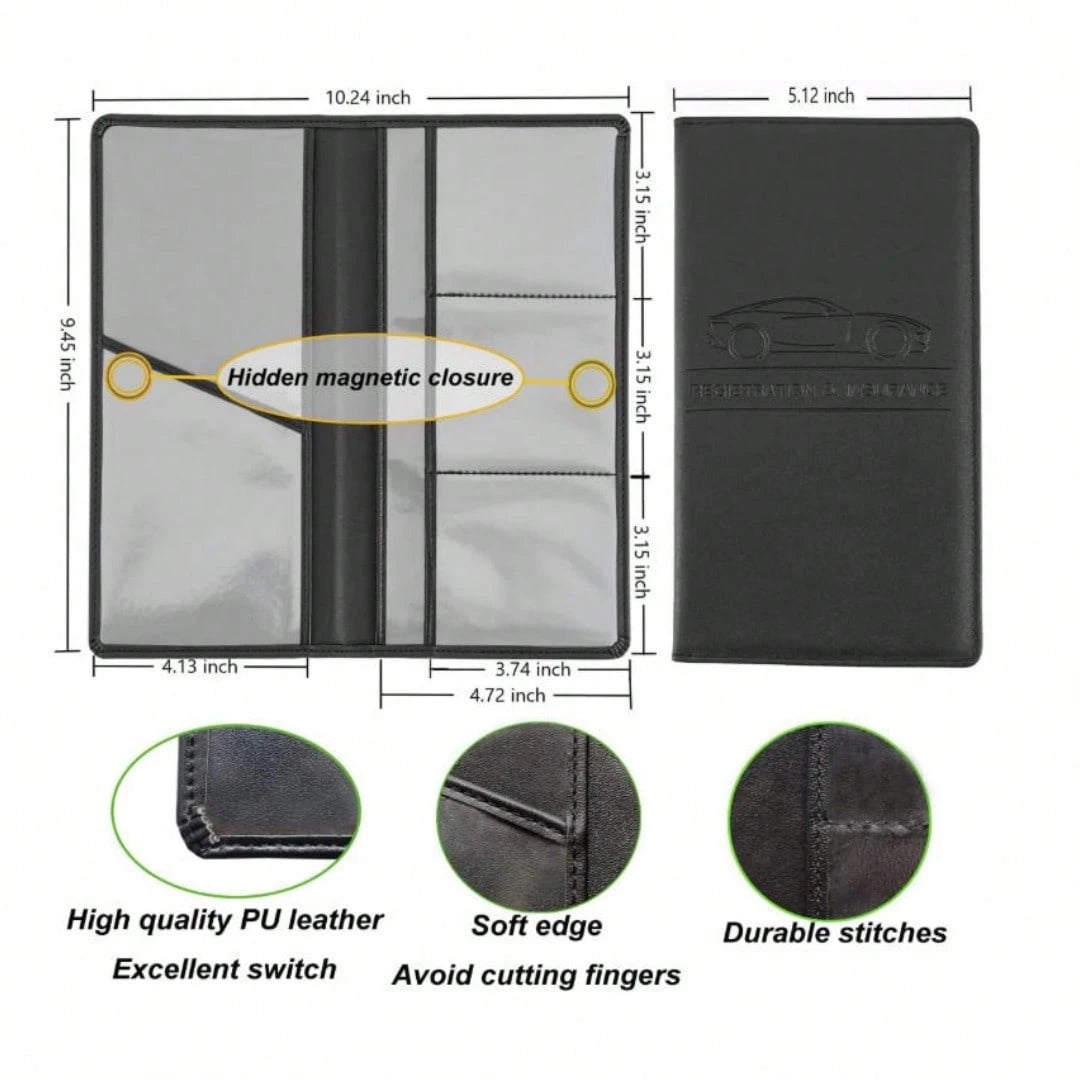 Car Registration & Insurance Card Holder- Glove Box Document Organizer For License, Insurance Cards- Universal Fit Interior Car Accessories For Women, Men, Teens (Black)