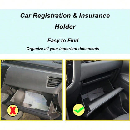 Car Registration & Insurance Card Holder- Glove Box Document Organizer For License, Insurance Cards- Universal Fit Interior Car Accessories For Women, Men, Teens (Black)