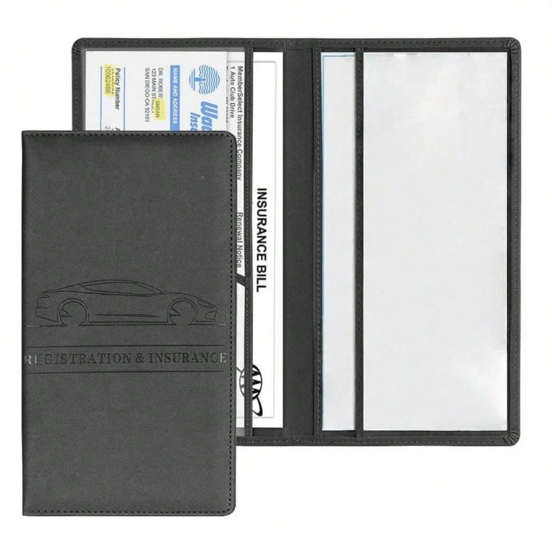 Car Registration & Insurance Card Holder- Glove Box Document Organizer For License, Insurance Cards- Universal Fit Interior Car Accessories For Women, Men, Teens (Black)