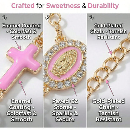 Car Rosary For Rearview Mirror, Evil Eye Pendant Car Interior Rear View Mirror Charm Auto Decors, Car Medal And Cross Personalized Hanging Accessories For Women Men (Cross Pink)