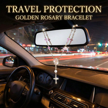 Car Rosary For Rearview Mirror, Evil Eye Pendant Car Interior Rear View Mirror Charm Auto Decors, Car Medal And Cross Personalized Hanging Accessories For Women Men (Cross Pink)