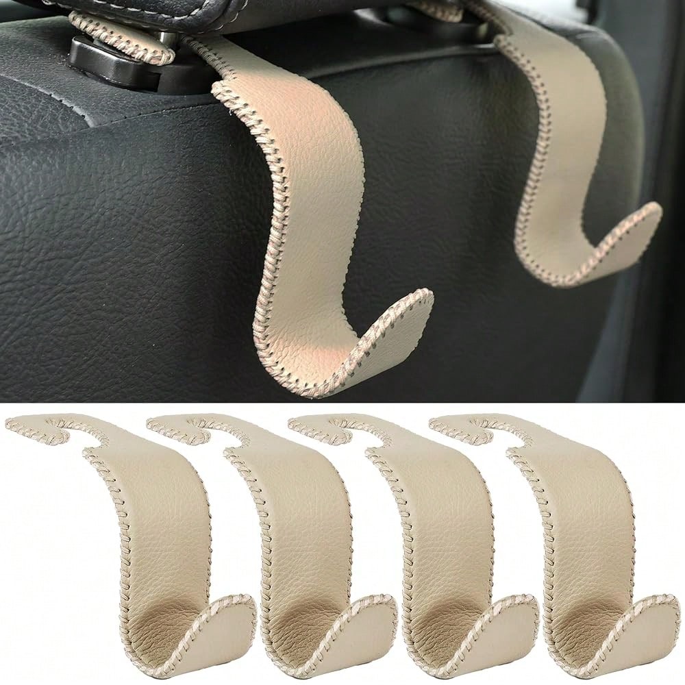 Car Seat Headrest Hooks 4 Pack Metal Core Hanger For Bags Holds 55lbs| Fiber Leather, Durable Metal, Car Hanger For Backpack Umbrella