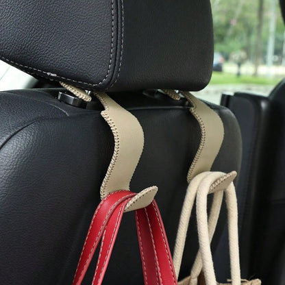 Car Seat Headrest Hooks 4 Pack Metal Core Hanger For Bags Holds 55lbs| Fiber Leather, Durable Metal, Car Hanger For Backpack Umbrella