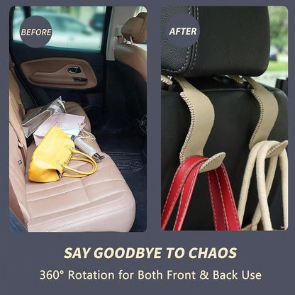 Car Seat Headrest Hooks 4 Pack Metal Core Hanger For Bags Holds 55lbs| Fiber Leather, Durable Metal, Car Hanger For Backpack Umbrella