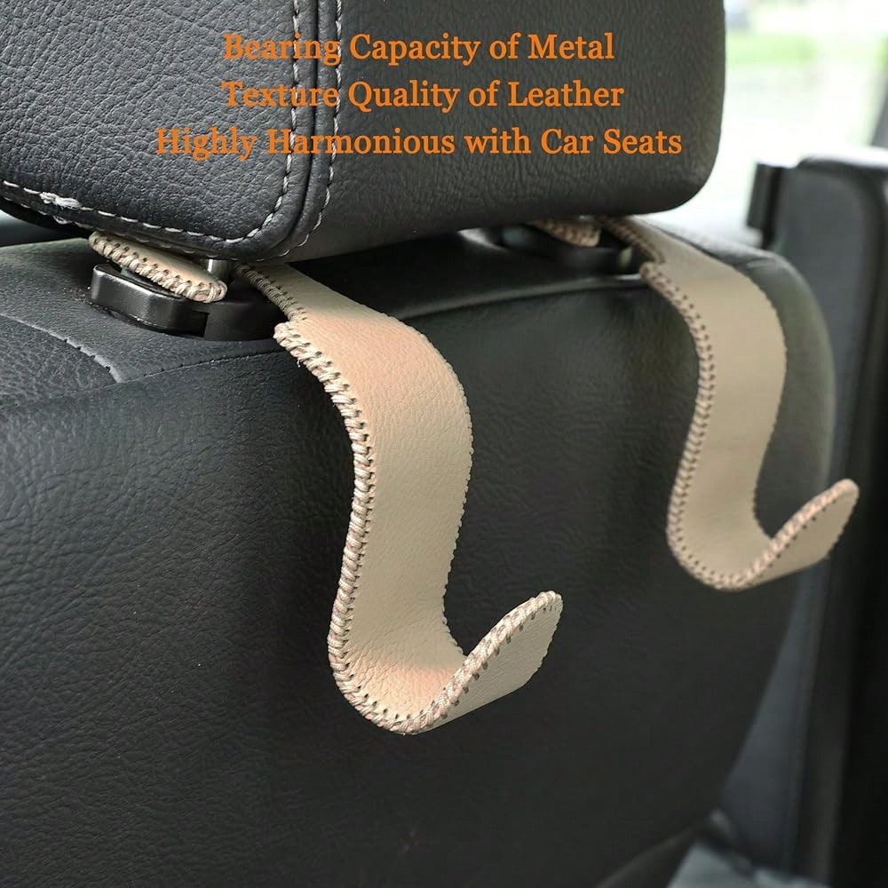 Car Seat Headrest Hooks 4 Pack Metal Core Hanger For Bags Holds 55lbs| Fiber Leather, Durable Metal, Car Hanger For Backpack Umbrella