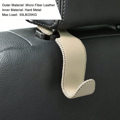 Car Seat Headrest Hooks 4 Pack Metal Core Hanger For Bags Holds 55lbs| Fiber Leather, Durable Metal, Car Hanger For Backpack Umbrella