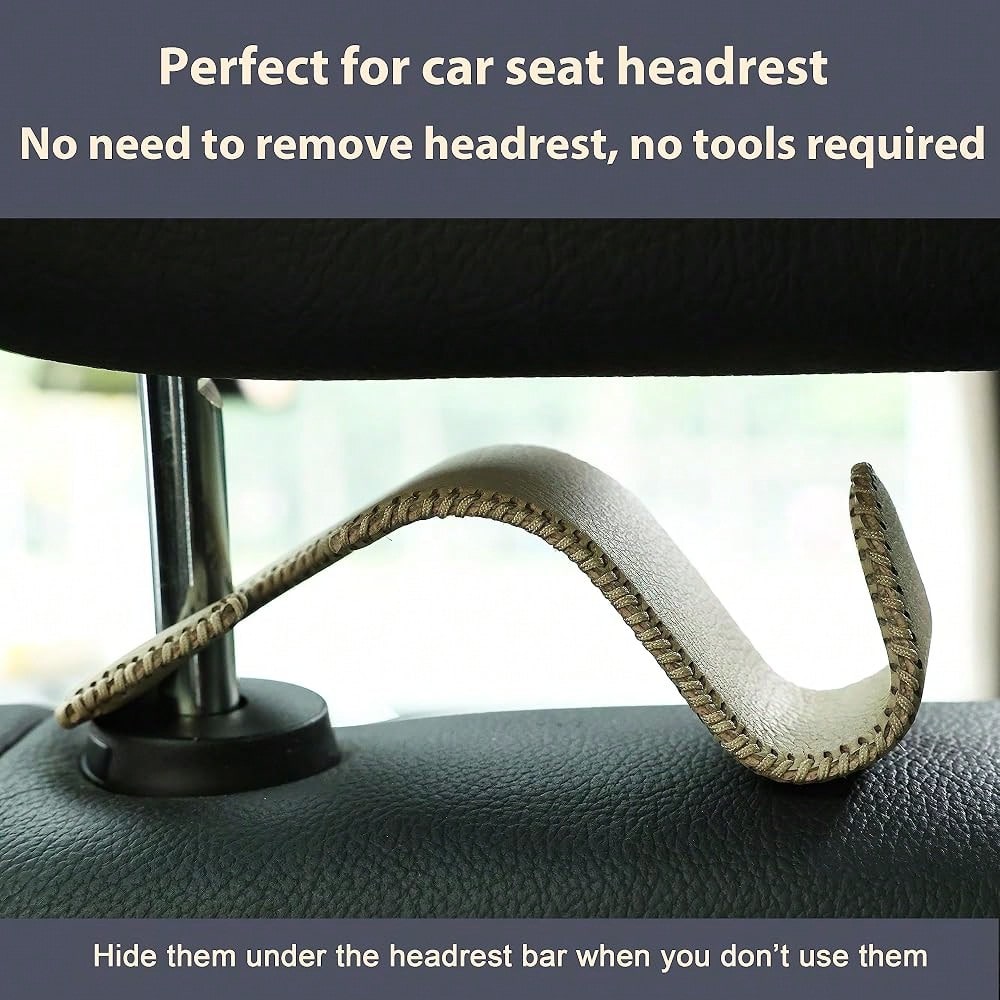 Car Seat Headrest Hooks 4 Pack Metal Core Hanger For Bags Holds 55lbs| Fiber Leather, Durable Metal, Car Hanger For Backpack Umbrella