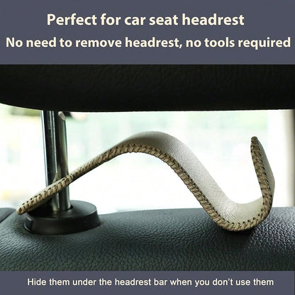 Car Seat Headrest Hooks 4 Pack Metal Core Hanger For Bags Holds 55lbs| Fiber Leather, Durable Metal, Car Hanger For Backpack Umbrella