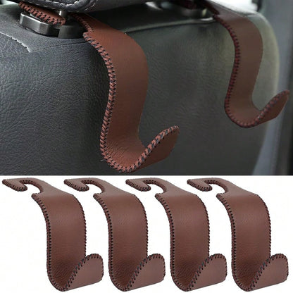 Car Seat Headrest Hooks 4 Pack Metal Core Hanger For Bags Holds 55lbs| Fiber Leather, Durable Metal, Car Hanger For Backpack Umbrella