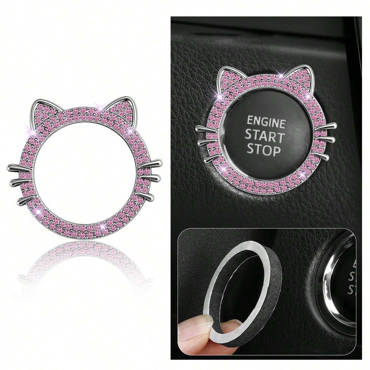 Car Start Switch Button Auto Decorative Diamond Stickers Ring Circle Trims Protective Cover Car Accessories
