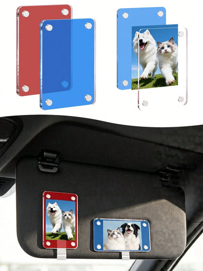 Car Sun Visor Magnetic Photo Clip, Universal Acrylic Fridge Magnet Transparent Magnetic Photo Frame, DIY Car Decor Photo Frame, Couple Gift, Pet Family Memorial Photo Frame Clip, Car Interior Accessor