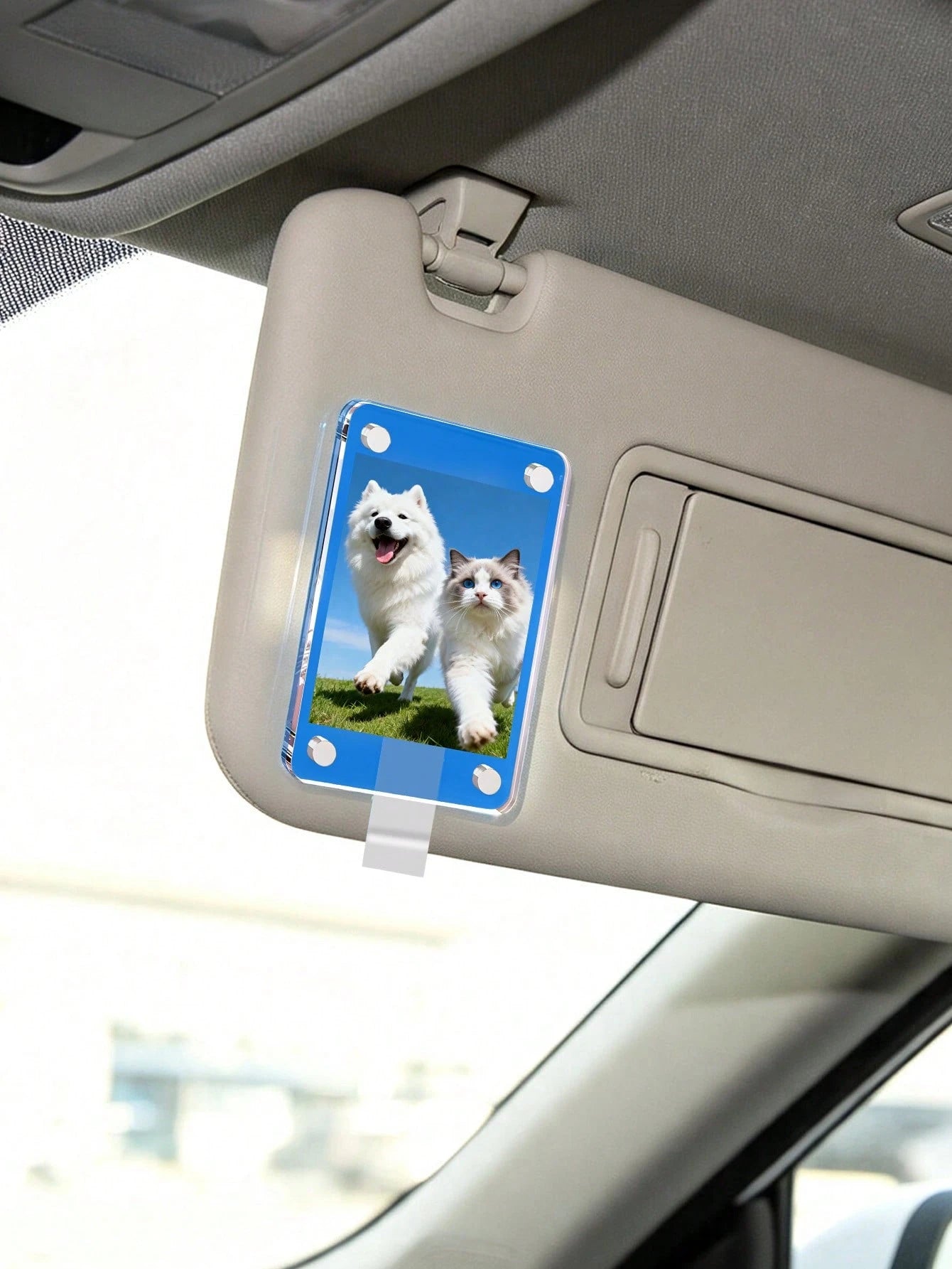 Car Sun Visor Magnetic Photo Clip, Universal Acrylic Fridge Magnet Transparent Magnetic Photo Frame, DIY Car Decor Photo Frame, Couple Gift, Pet Family Memorial Photo Frame Clip, Car Interior Accessor