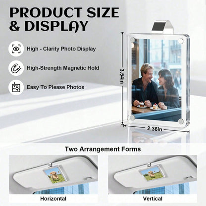 Car Sun Visor Magnetic Photo Clip, Universal Acrylic Fridge Magnet Transparent Magnetic Photo Frame, DIY Car Decor Photo Frame, Couple Gift, Pet Family Memorial Photo Frame Clip, Car Interior Accessor