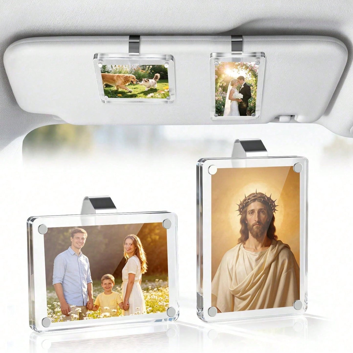 Car Sun Visor Magnetic Photo Clip, Universal Acrylic Fridge Magnet Transparent Magnetic Photo Frame, DIY Car Decor Photo Frame, Couple Gift, Pet Family Memorial Photo Frame Clip, Car Interior Accessor