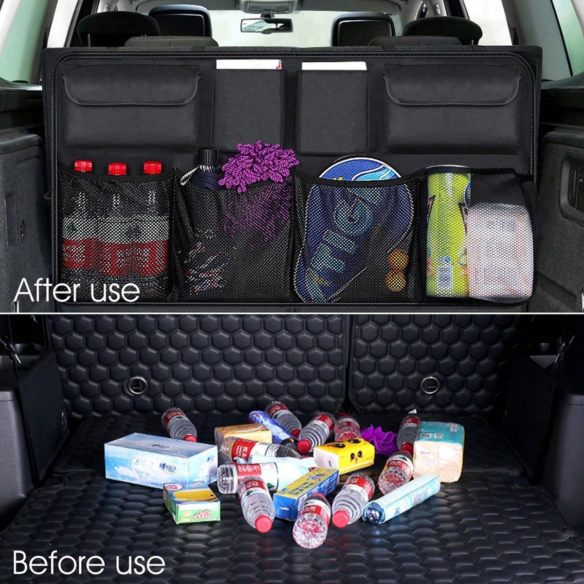 Car Trunk Hanging Storage Bag, Oxford Cloth Trunk Organizer Bag, Foldable Storage Box, Large Capacity Hanging Storage Bag, Super Spacious, Waterproof SUV Car Trunk Organizer Bag