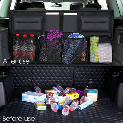 Car Trunk Hanging Storage Bag, Oxford Cloth Trunk Organizer Bag, Foldable Storage Box, Large Capacity Hanging Storage Bag, Super Spacious, Waterproof SUV Car Trunk Organizer Bag