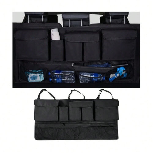 Car Trunk Organizer, Super Capacity Vehicle Hanging Backseat Cargo Storage Bag With Robust Elastic Net, Detachable Auto Seat Back Organ
