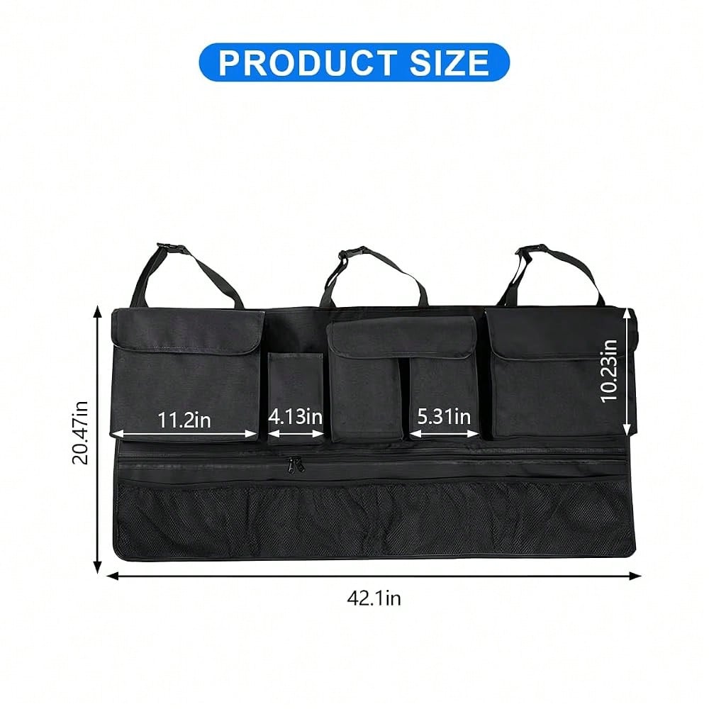 Car Trunk Organizer, Super Capacity Vehicle Hanging Backseat Cargo Storage Bag With Robust Elastic Net, Detachable Auto Seat Back Organ