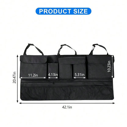 Car Trunk Organizer, Super Capacity Vehicle Hanging Backseat Cargo Storage Bag With Robust Elastic Net, Detachable Auto Seat Back Organ