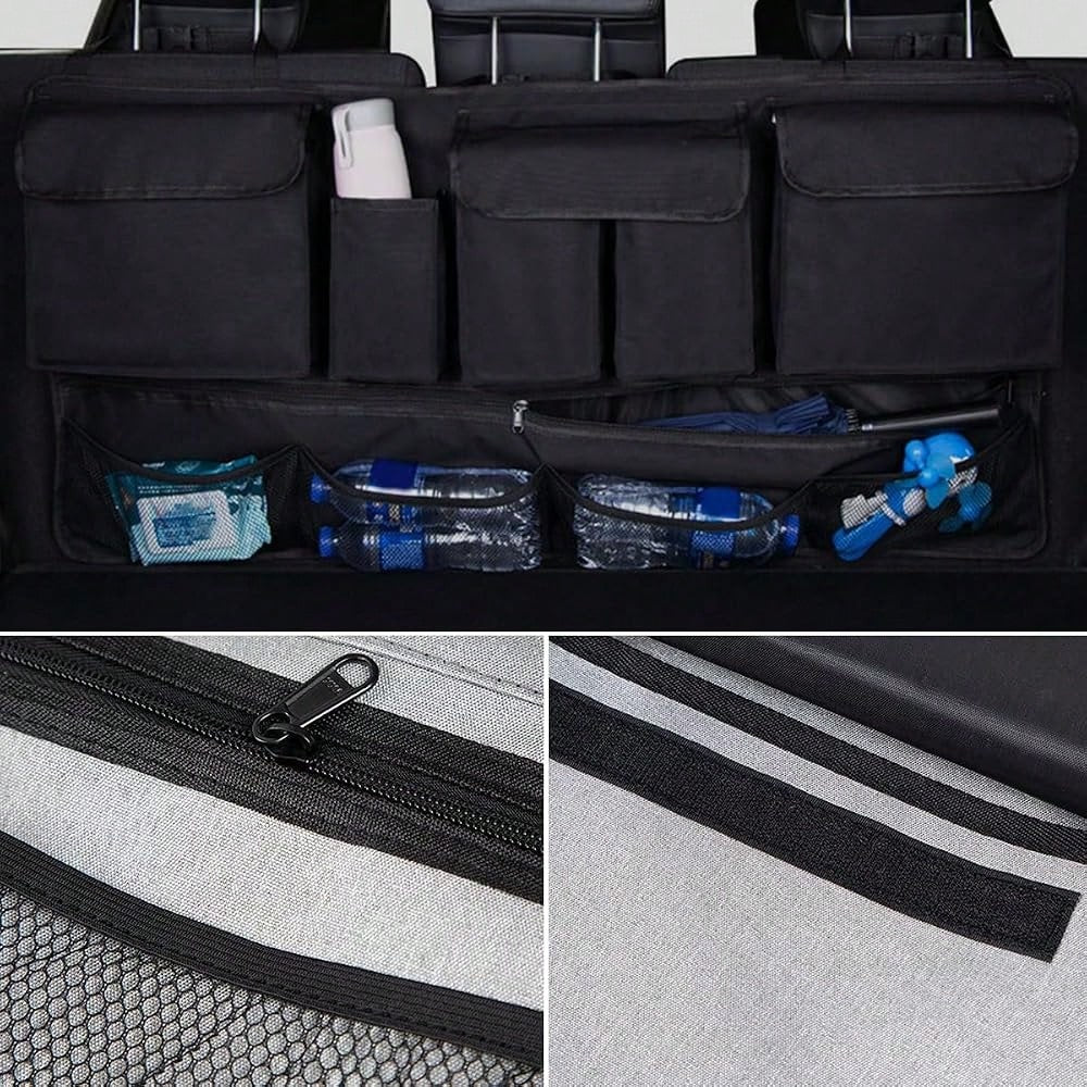 Car Trunk Organizer, Super Capacity Vehicle Hanging Backseat Cargo Storage Bag With Robust Elastic Net, Detachable Auto Seat Back Organ