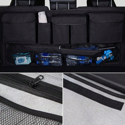 Car Trunk Organizer, Super Capacity Vehicle Hanging Backseat Cargo Storage Bag With Robust Elastic Net, Detachable Auto Seat Back Organ