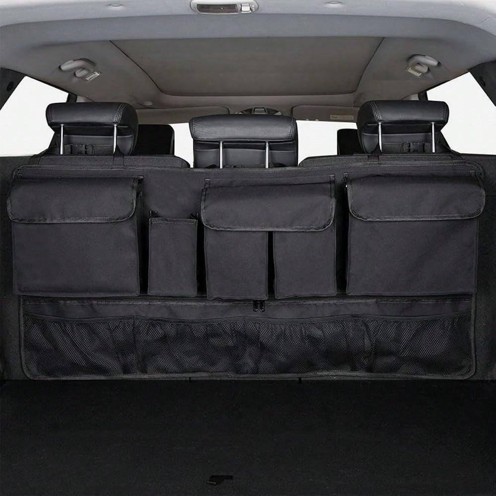 Car Trunk Organizer, Super Capacity Vehicle Hanging Backseat Cargo Storage Bag With Robust Elastic Net, Detachable Auto Seat Back Organ