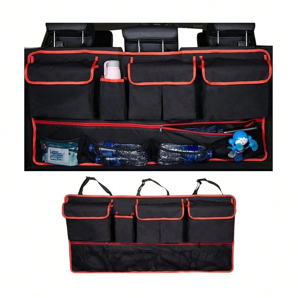 Car Trunk Organizer, Super Capacity Vehicle Hanging Backseat Cargo Storage Bag With Robust Elastic Net, Detachable Auto Seat Back Organ