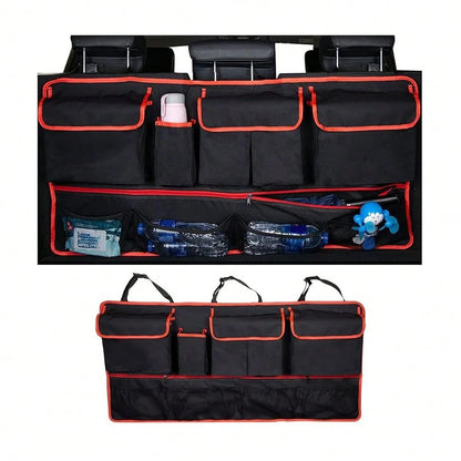 Car Trunk Organizer, Super Capacity Vehicle Hanging Backseat Cargo Storage Bag With Robust Elastic Net, Detachable Auto Seat Back Organ