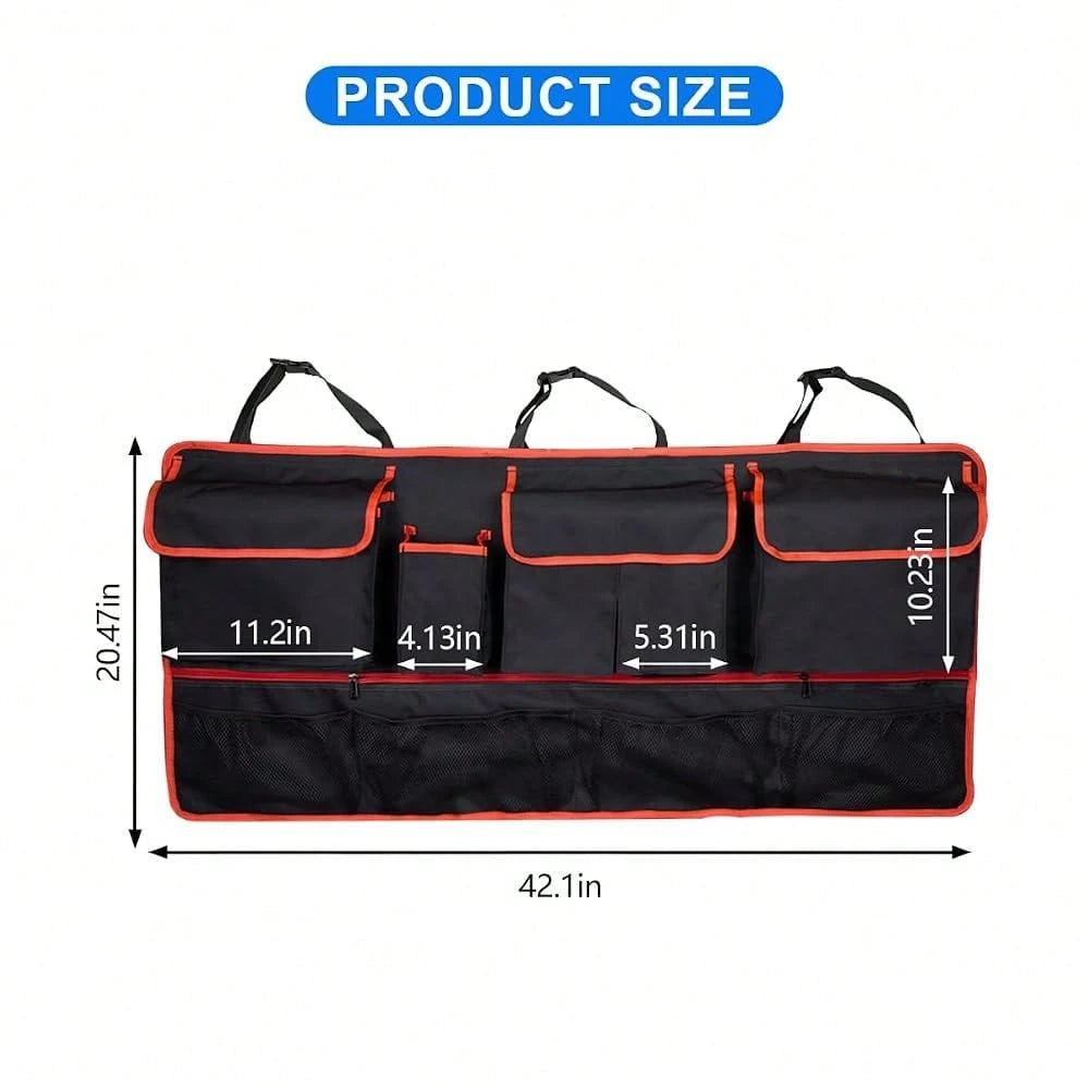 Car Trunk Organizer, Super Capacity Vehicle Hanging Backseat Cargo Storage Bag With Robust Elastic Net, Detachable Auto Seat Back Organ