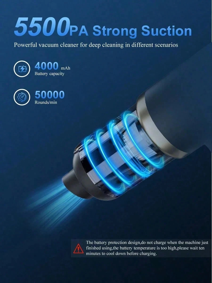 Car Vacuum Cleaner Cordless, High Power Handheld Vacuum Cleaner & Air Duster, 4-In-1 Portable Mini Air Blower With 4000mAh Battery & Multi-Nozzles For Car, Home, Office, Pet Hair
