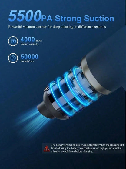 Car Vacuum Cleaner Cordless, High Power Handheld Vacuum Cleaner & Air Duster, 4-In-1 Portable Mini Air Blower With 4000mAh Battery & Multi-Nozzles For Car, Home, Office, Pet Hair