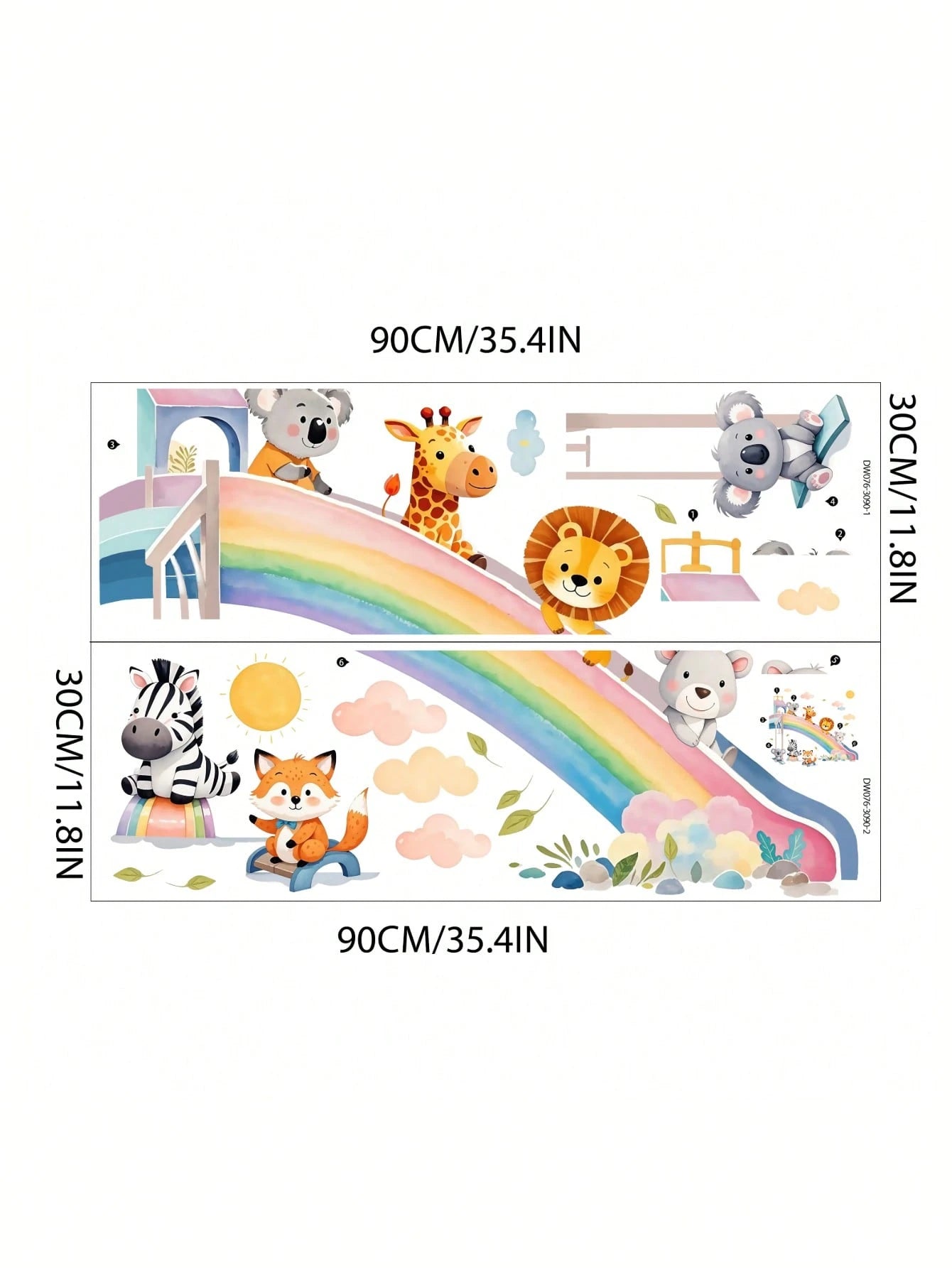 Cartoon Animal, Rainbow Slide, Cloud, Sun Wall Stickers, Suitable For Children's Room, Kindergarten, Self-Adhesive Decorative Wall Decals