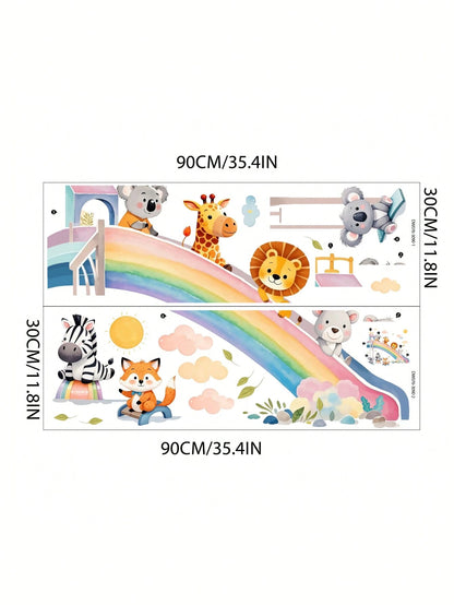 Cartoon Animal, Rainbow Slide, Cloud, Sun Wall Stickers, Suitable For Children's Room, Kindergarten, Self-Adhesive Decorative Wall Decals