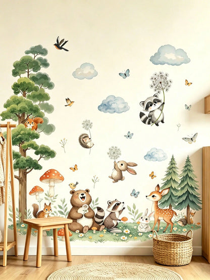 Cartoon Animal, Rainbow Slide, Cloud, Sun Wall Stickers, Suitable For Children's Room, Kindergarten, Self-Adhesive Decorative Wall Decals