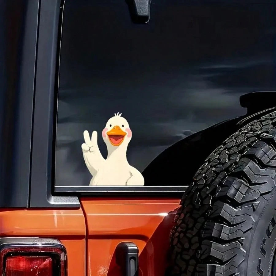 Cartoon Duck Mascot Animal Theme Anime Cute Pattern Sticker, Vinyl Material Car And Motorcycle Sticker, Waterproof Personalized Printed Patch, Matte Graphic Rear Sticker, Pre-Glued Crystal Decorative